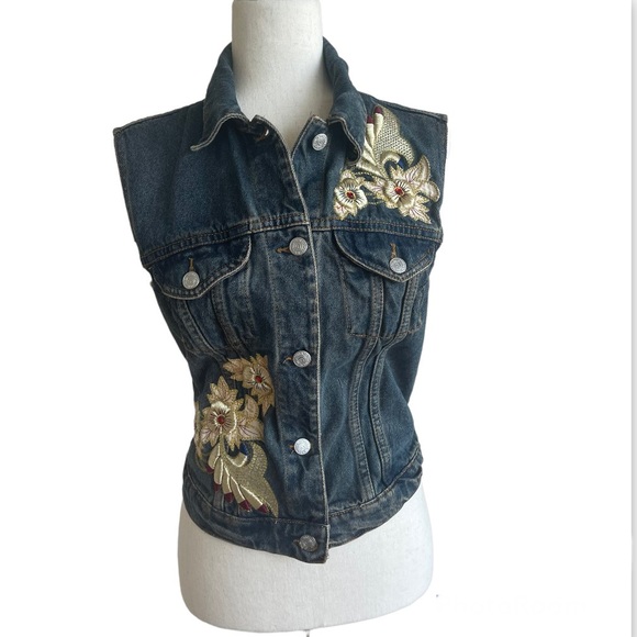 Vintage designer denim VEST EMMANUEL SCHIVILI ITALY with gold embroidery size M - Picture 3 of 17